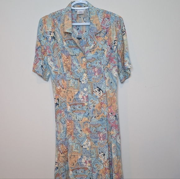 Vintage 90s Fairset Button Down Printed Short Sleeve Dress Womens 10 - Picture 8 of 8